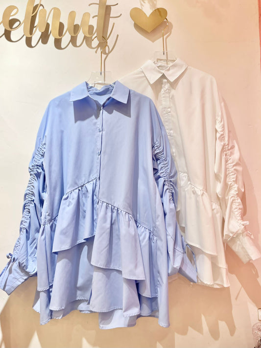 不規則設計感Ruffles Shirt Dress