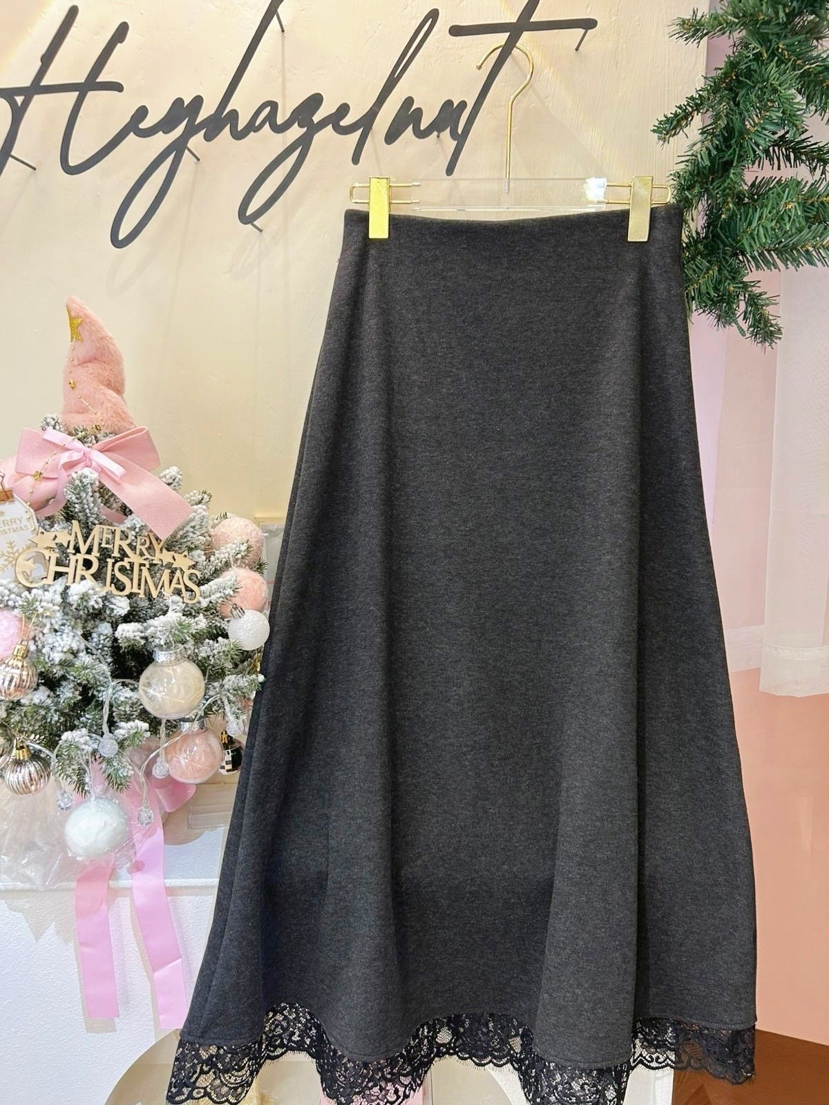 蕾絲衛衣抓毛底針織長裙