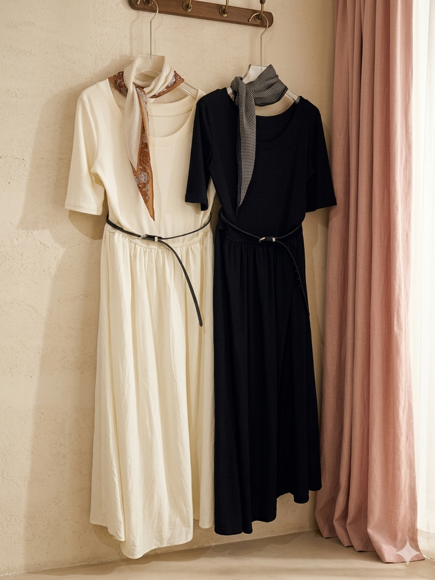 Jersey Dress with Scarf+Belt