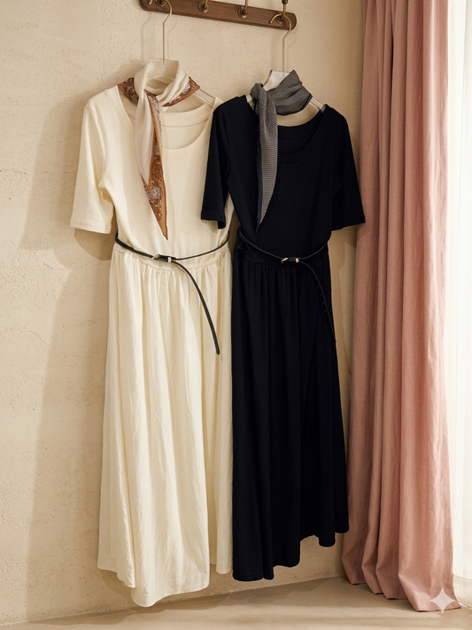 Jersey Dress with Scarf+Belt