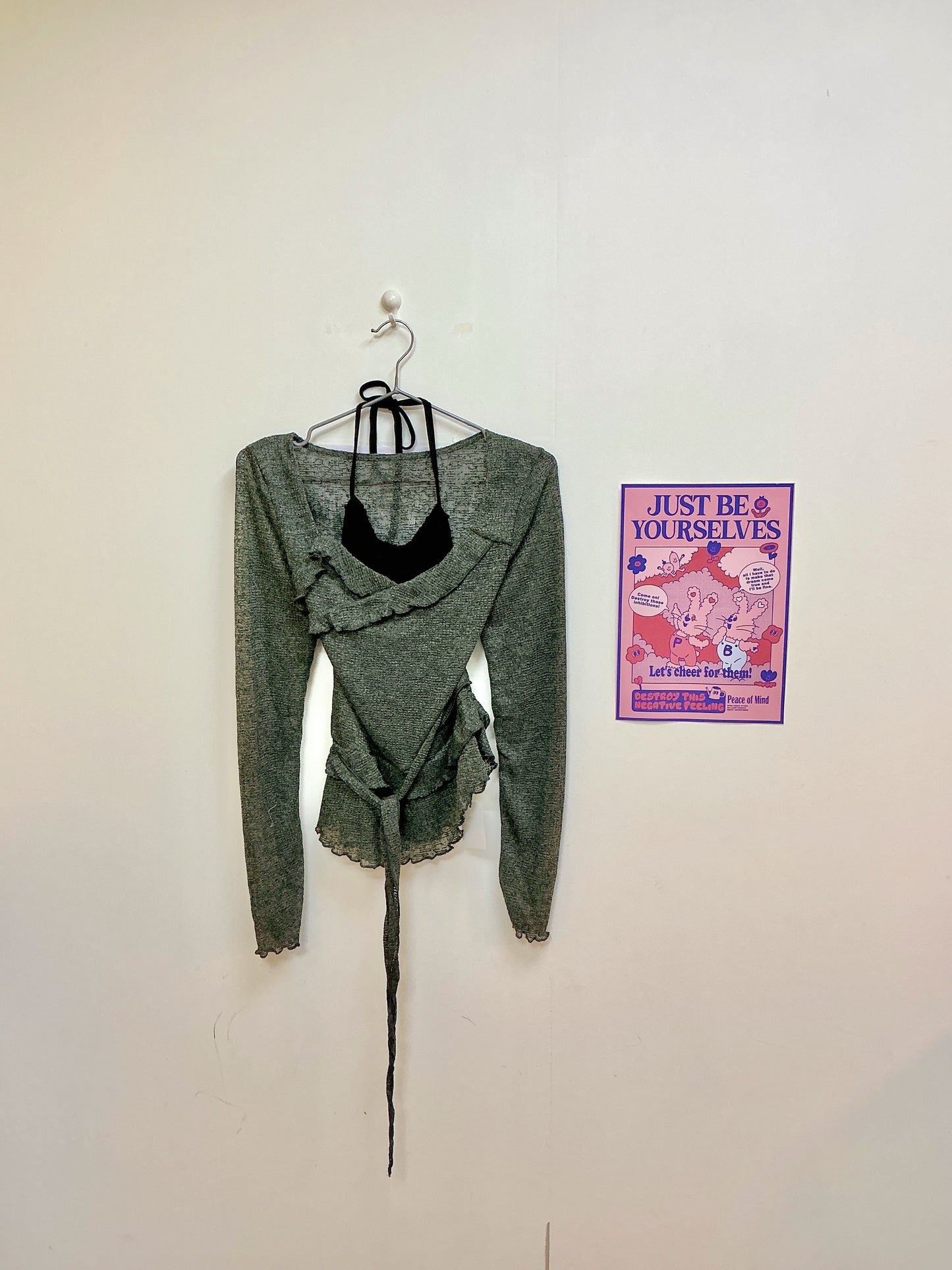 假二件掛頸針織Top