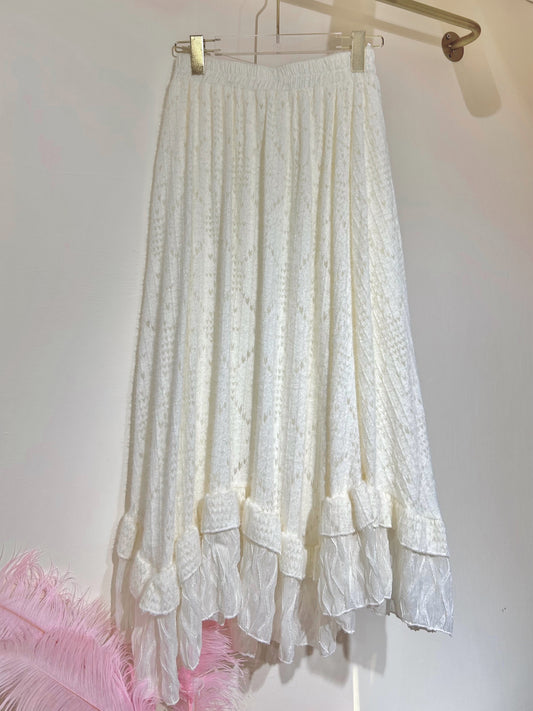 蕾絲水貂毛不規則拼布Skirt