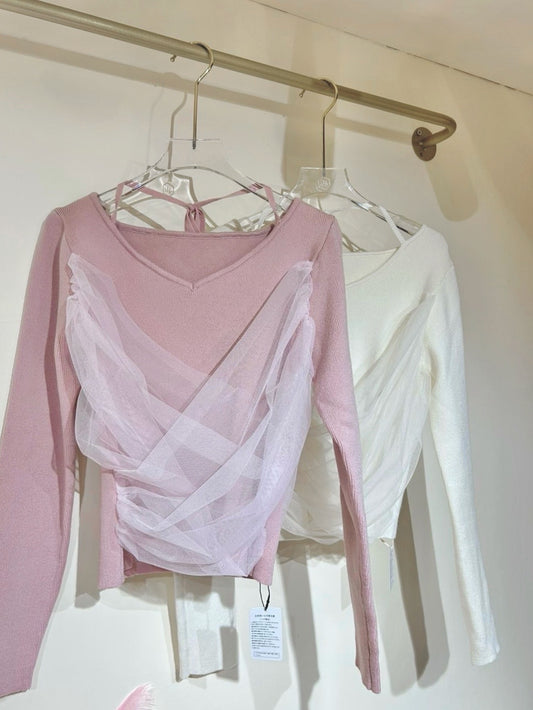 芭蕾風紗紗掛頸針織Top