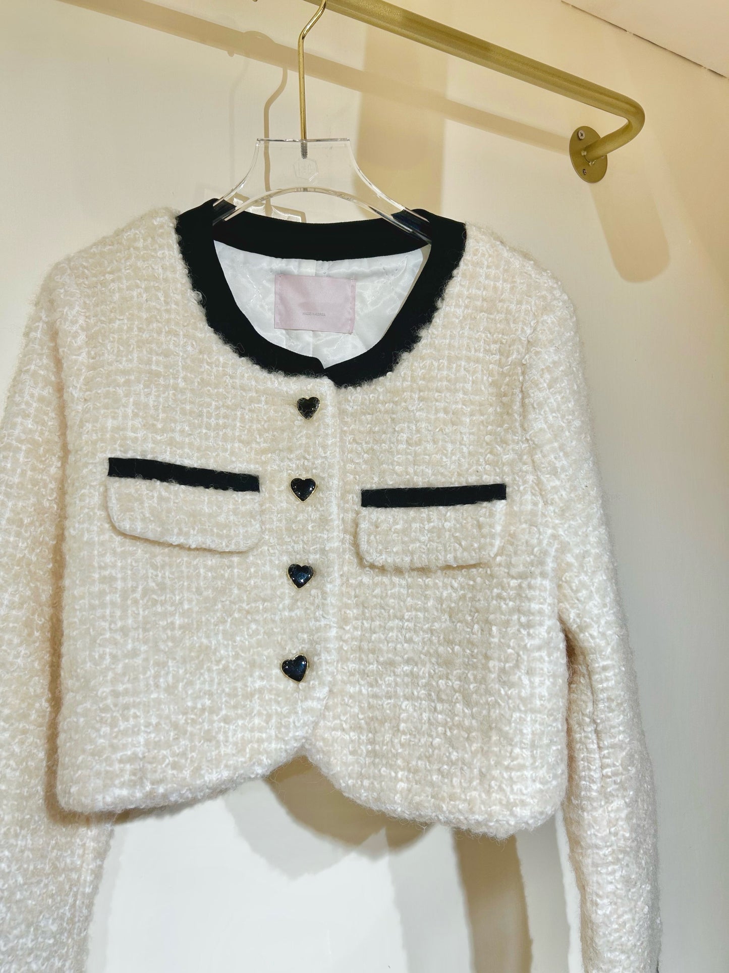 羊毛圈圈混紡Tweed短外套（内夾棉裡）