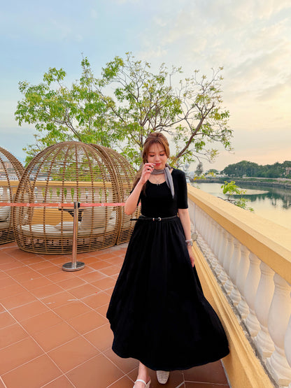 Jersey Dress with Scarf+Belt