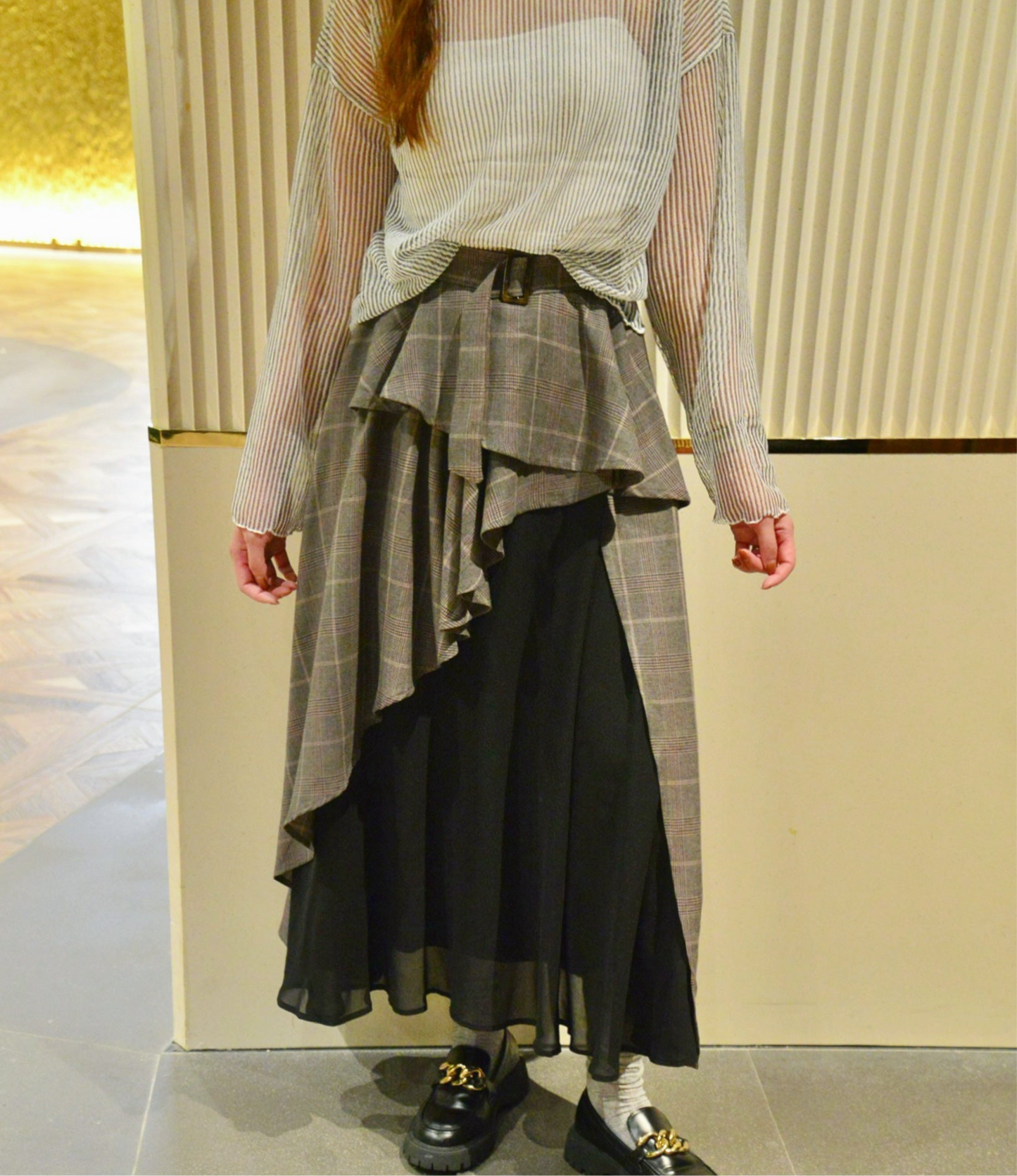 設計感拼布Ruffles Skirt￼￼