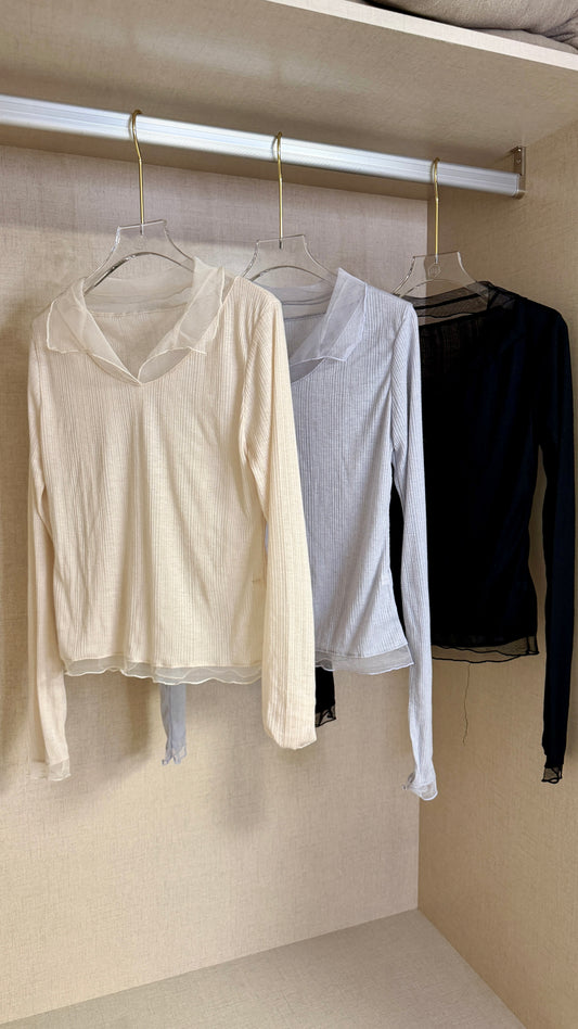 韓國連線⚡️Netting Collar Top￼