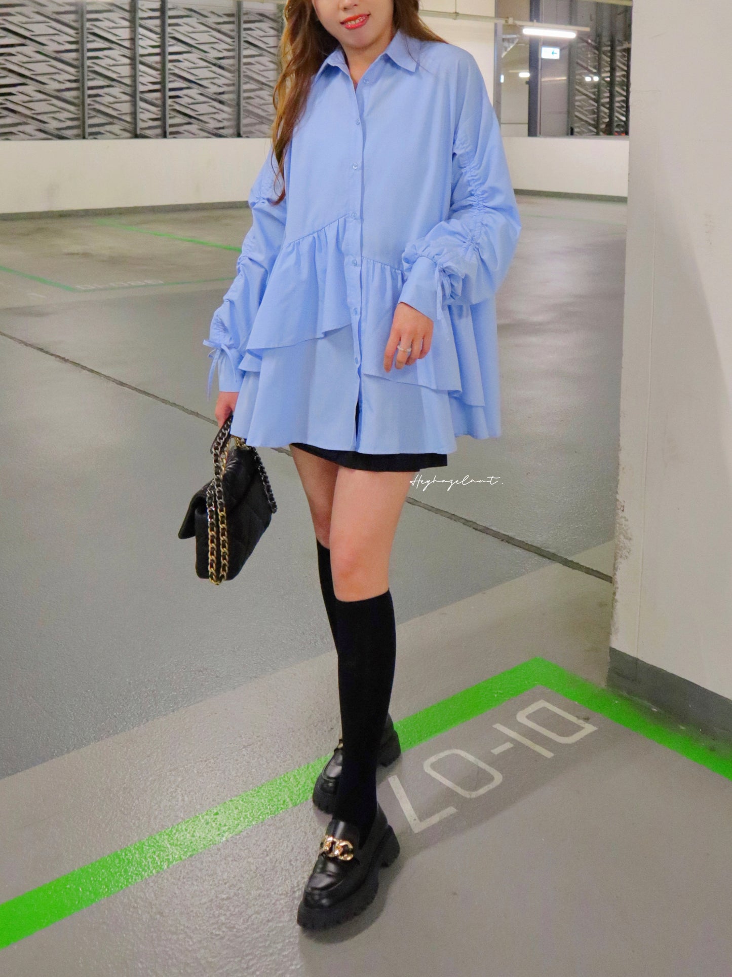 不規則設計感Ruffles Shirt Dress￼