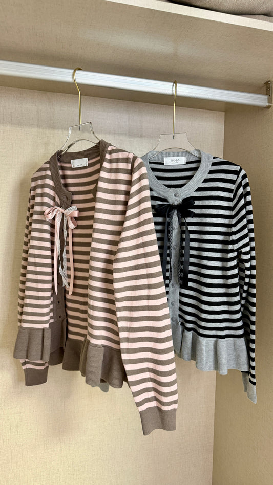 韓國連線⚡️Ribbon Strips Knit Cardigan