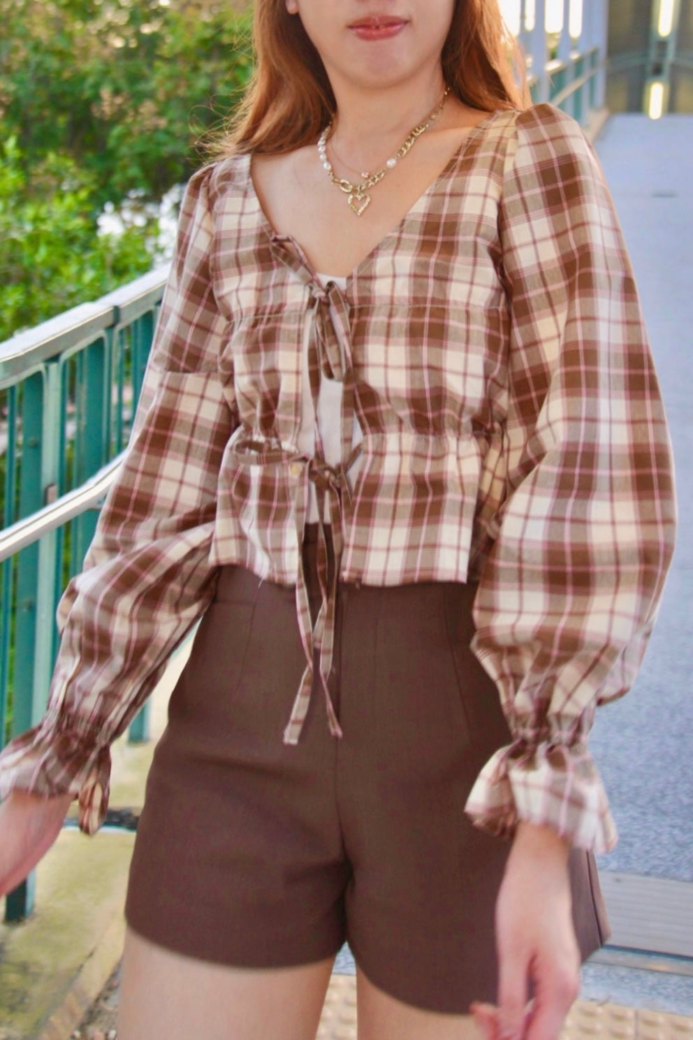 可麗露色格子棉質小外套￼