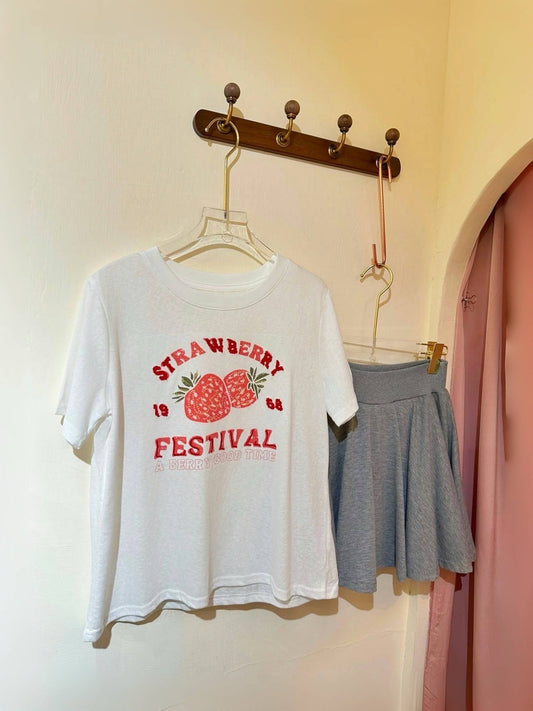 初夏草莓祭・復古美式印花雪花棉短袖Tee