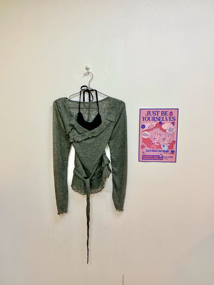 假二件掛頸針織Top